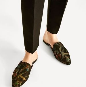 Zara embroidered mules loafers